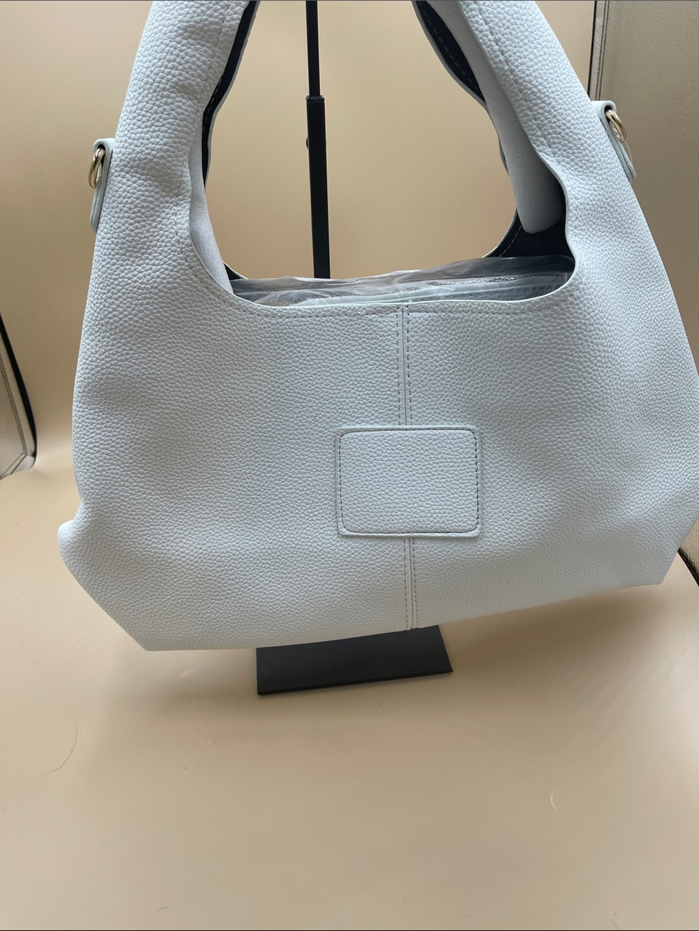 White Women’s Hobo Tote Faux Pebbled Leather - Picture 5 of 5